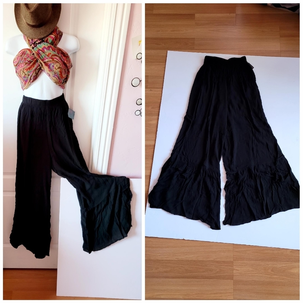Wide Leg Rayon Pants Black
